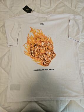 Darc Sport White Tee with Fiery Graphic Men's Medium